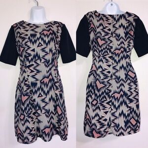 Kling Geometric Sheath Blue/Coral Dress Size Small